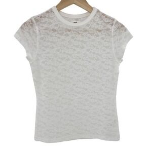 Aerie Womens Size XXS Lace Overlay T Shirt White Crew Neck Short Sleeve Top Boho